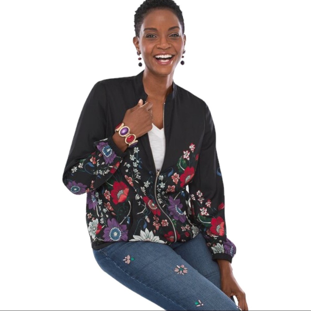 Chico's Reversible Floral Dot Bomber Spring Jacket 12/14